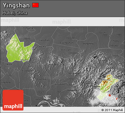Physical 3D Map of Yingshan, darken, desaturated