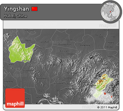 Physical 3D Map of Yingshan, darken, desaturated
