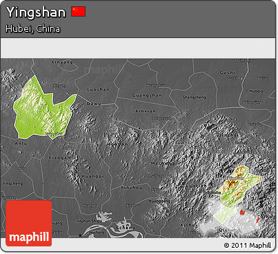 Physical 3D Map of Yingshan, darken, desaturated