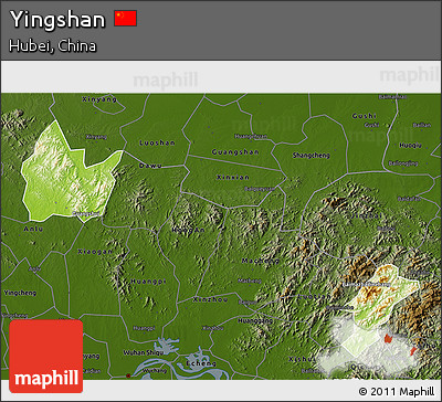 Physical 3D Map of Yingshan, darken