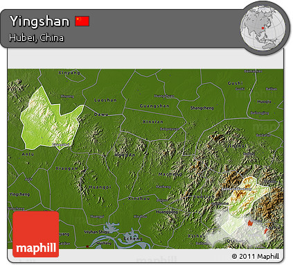 Physical 3D Map of Yingshan, darken
