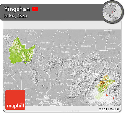 Physical 3D Map of Yingshan, lighten, desaturated