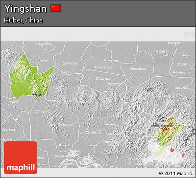 Physical 3D Map of Yingshan, lighten, desaturated
