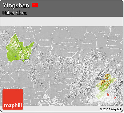 Physical 3D Map of Yingshan, lighten, desaturated