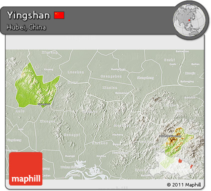 Physical 3D Map of Yingshan, lighten, semi-desaturated