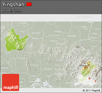 Physical 3D Map of Yingshan, lighten, semi-desaturated