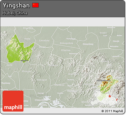 Physical 3D Map of Yingshan, lighten, semi-desaturated