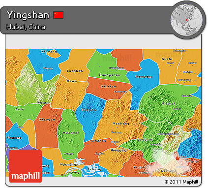 Physical 3D Map of Yingshan, political outside