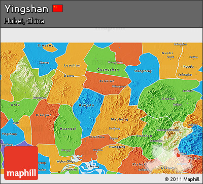 Physical 3D Map of Yingshan, political outside