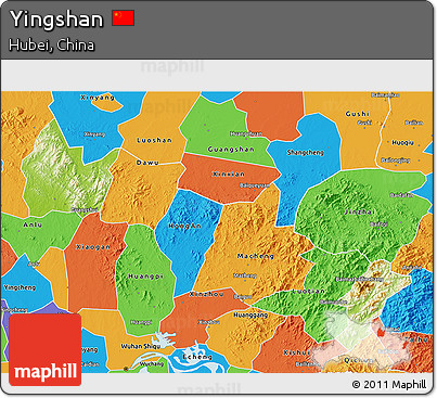 Physical 3D Map of Yingshan, political outside