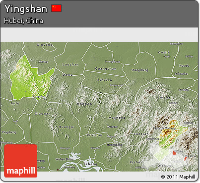 Physical 3D Map of Yingshan, semi-desaturated