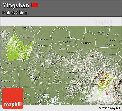 Physical 3D Map of Yingshan, semi-desaturated