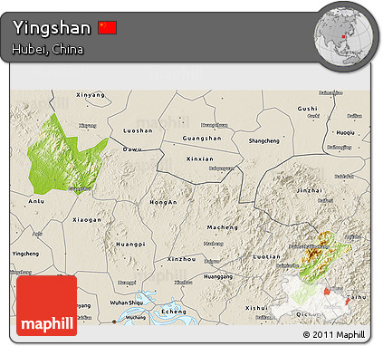 Physical 3D Map of Yingshan, shaded relief outside