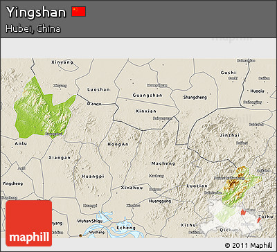 Physical 3D Map of Yingshan, shaded relief outside