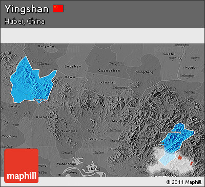 Political 3D Map of Yingshan, darken, desaturated