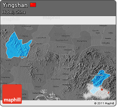 Political 3D Map of Yingshan, darken, desaturated