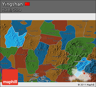 Political 3D Map of Yingshan, darken