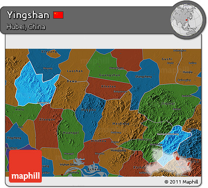 Political 3D Map of Yingshan, darken