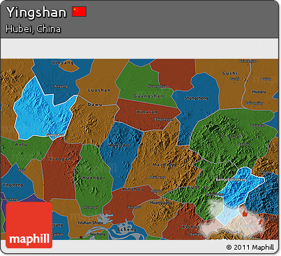 Political 3D Map of Yingshan, darken