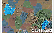 Political 3D Map of Yingshan, darken, semi-desaturated
