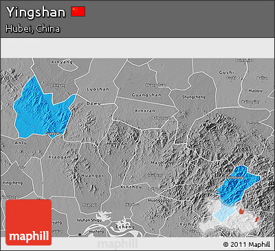 Political 3D Map of Yingshan, desaturated