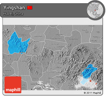 Political 3D Map of Yingshan, desaturated