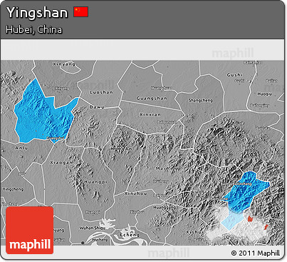 Political 3D Map of Yingshan, desaturated
