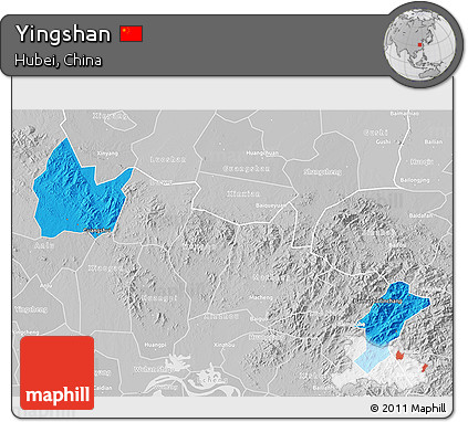 Political 3D Map of Yingshan, lighten, desaturated