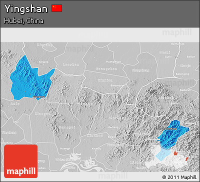 Political 3D Map of Yingshan, lighten, desaturated