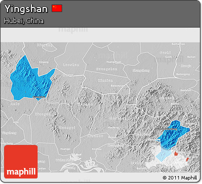 Political 3D Map of Yingshan, lighten, desaturated