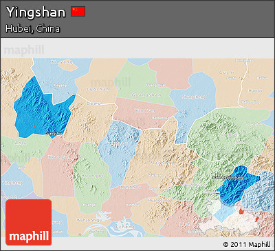 Political 3D Map of Yingshan, lighten