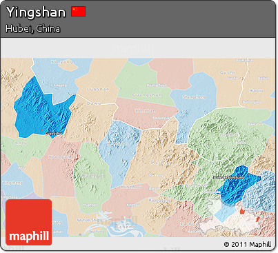 Political 3D Map of Yingshan, lighten
