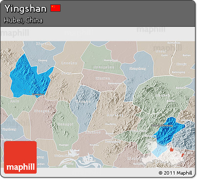 Political 3D Map of Yingshan, lighten, semi-desaturated