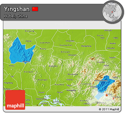 Political 3D Map of Yingshan, physical outside