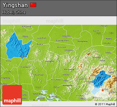 Political 3D Map of Yingshan, physical outside