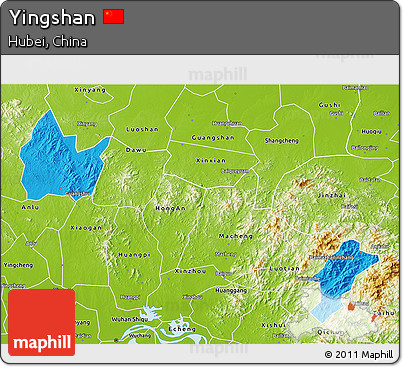 Political 3D Map of Yingshan, physical outside