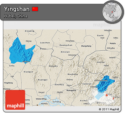 Political 3D Map of Yingshan, shaded relief outside