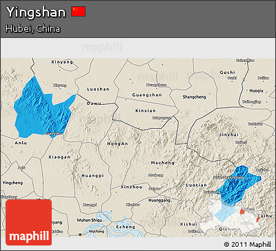 Political 3D Map of Yingshan, shaded relief outside