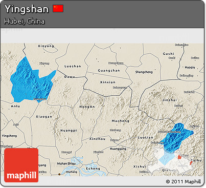 Political 3D Map of Yingshan, shaded relief outside
