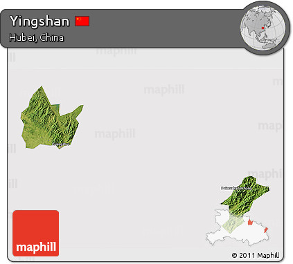 Satellite 3D Map of Yingshan, cropped outside