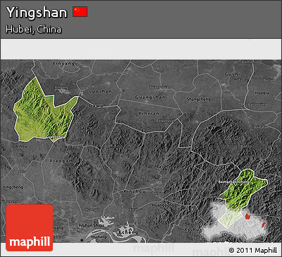 Satellite 3D Map of Yingshan, darken, desaturated