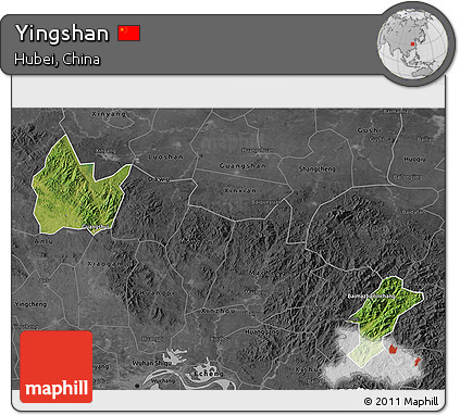 Satellite 3D Map of Yingshan, darken, desaturated