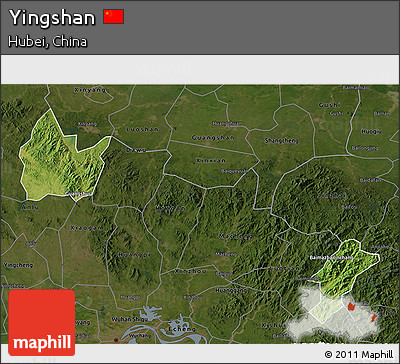Satellite 3D Map of Yingshan, darken