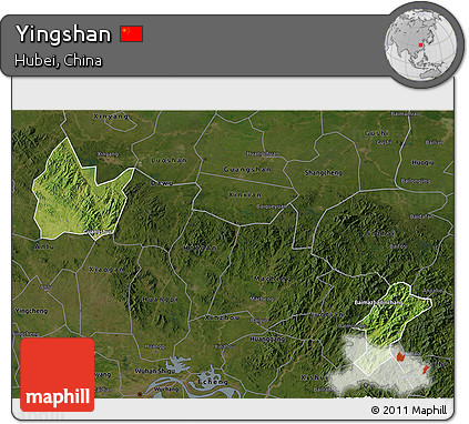 Satellite 3D Map of Yingshan, darken