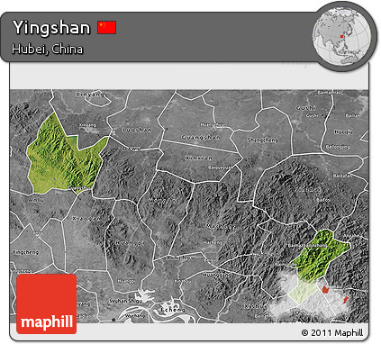 Satellite 3D Map of Yingshan, desaturated