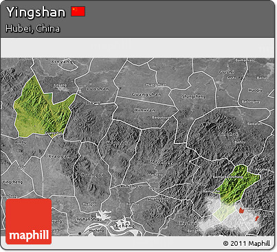 Satellite 3D Map of Yingshan, desaturated