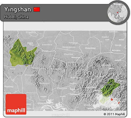 Satellite 3D Map of Yingshan, lighten, desaturated