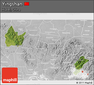 Satellite 3D Map of Yingshan, lighten, desaturated