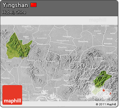 Satellite 3D Map of Yingshan, lighten, desaturated