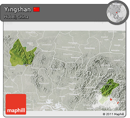 Satellite 3D Map of Yingshan, lighten, semi-desaturated